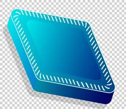 Processor chip floating in 3D render with gradient blue top, white stripes, Stock Illustration