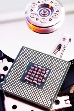 Processor chip on hard disk, hard drive 스톡 사진