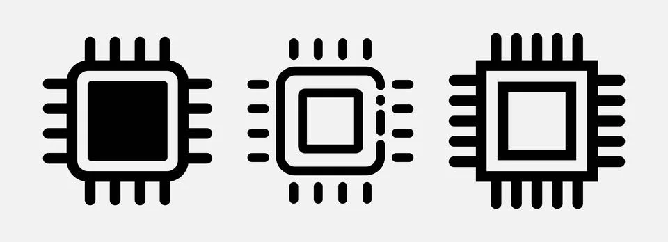 Processor, chip, hardware, SoC Icon Set. outline computer component symbol Stock-Illustration