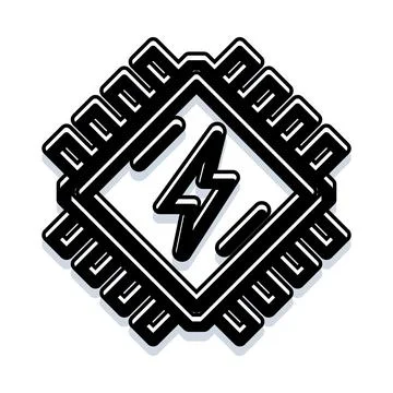Processor chip icon with lightning bolt power Illustrazione stock