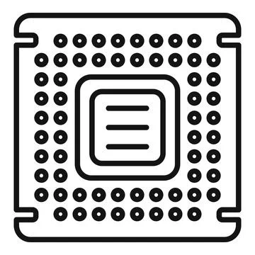 Processor chip icon outline . Circuit cpu Stock Illustration