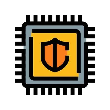 Processor chip icon with security shield symbol 스톡 일러스트