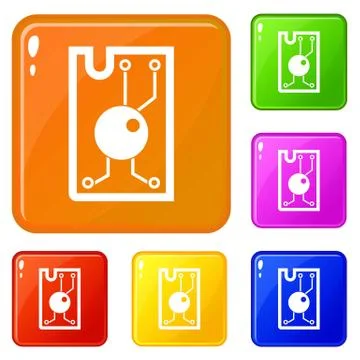 Processor chip icons set color イラスト素材