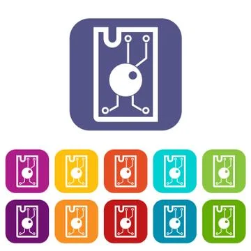 Processor chip icons set flat 스톡 일러스트