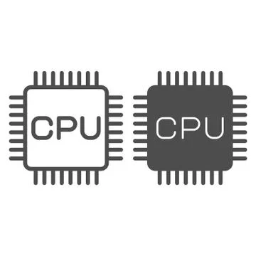 Processor chip line and solid icon. Computer hardware, central processing unit Stock Illustration