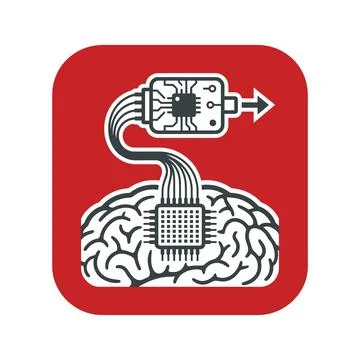 Processor chip linked to human brain icon for advanced neuroscience researc.. Stock Illustration