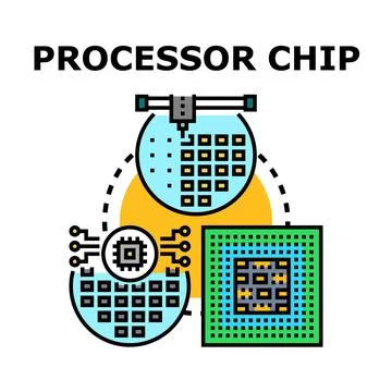 Processor chip manufacturing processing creating microchip technology Stock Illustration