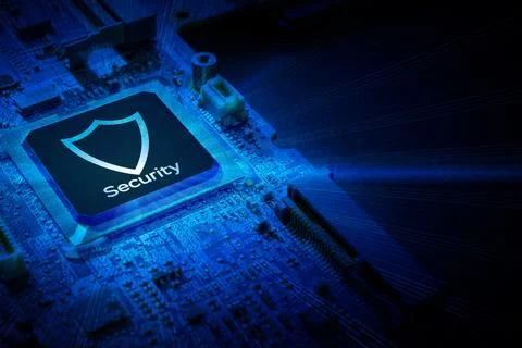 Processor chip. Network security technology with computer processor chip on d Stock Photos