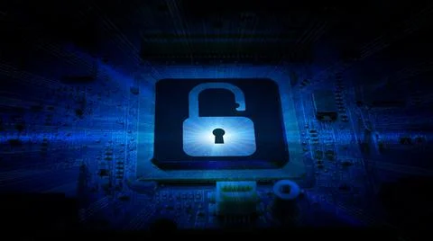 Processor chip. Network security technology with computer processor chip on d Foto stock