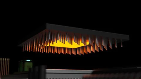 Processor chip on a printed circuit board in red backlight. 3d illustration o Stock Photos