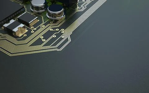 Processor chip on a printed circuit board in red backlight. 3d illustration o Stock Photos