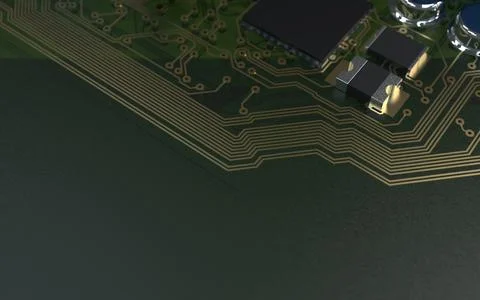 Processor chip on a printed circuit board in red backlight. 3d illustration o Stock Photos