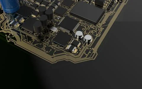 Processor chip on a printed circuit board in red backlight. 3d illustration o Stock Photos