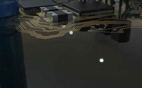 Processor chip on a printed circuit board in red backlight. 3d illustration o Stock Photos