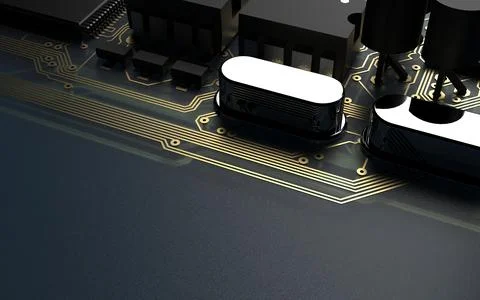 Processor chip on a printed circuit board in red backlight. 3d illustration o Stock Photos