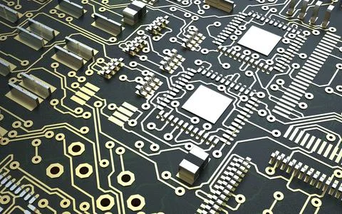 Processor chip on a printed circuit board in red backlight. 3d illustration o Stock Photos