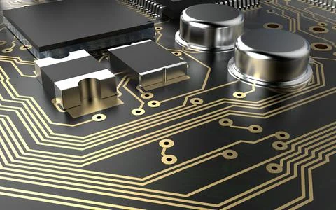 Processor chip on a printed circuit board in red backlight. 3d illustration o Stock Photos