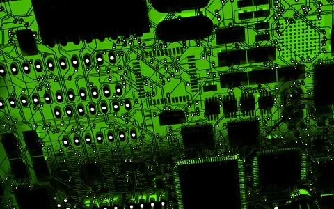 Processor chip on a printed circuit board in red backlight. 3d illustration o Stock Photos