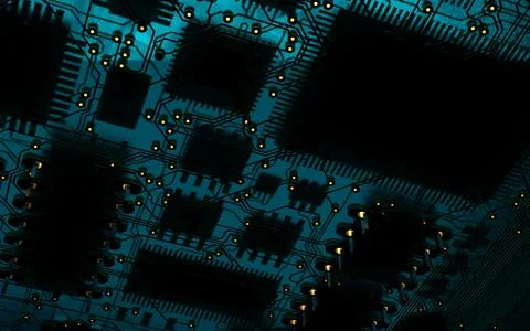 Processor chip on a printed circuit board in red backlight. 3d illustration o Stock Photos