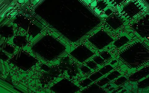 Processor chip on a printed circuit board in red backlight. 3d illustration o Stock Photos