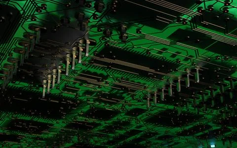 Processor chip on a printed circuit board in red backlight. 3d illustration o Stock Photos