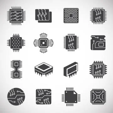 Processor chip related icons set on background for graphic and web design Stock Illustration