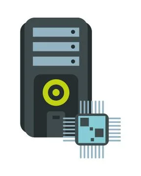 Processor chip with server tower devices technology Stockillustratie