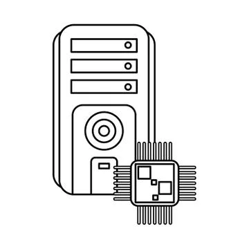 Processor chip with server tower devices technology Stock Illustration