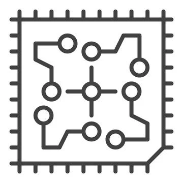 Processor with Circuit Board vector concept outline icon or sign Stock Illustration