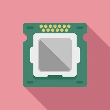 Processor circuit icon flat . Chip cpu イラスト素材
