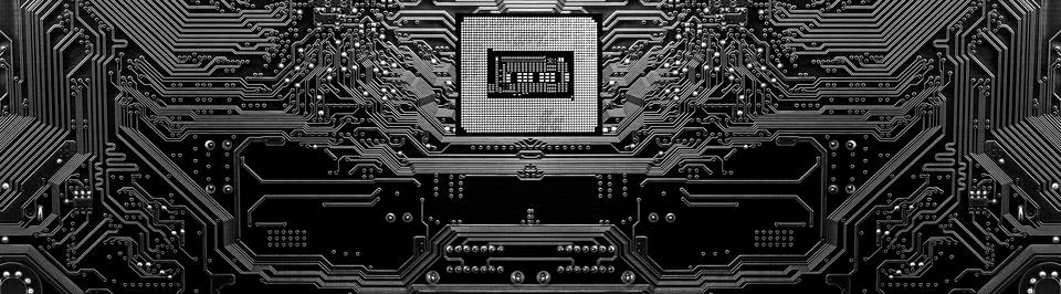 Processor on circuit motherboard background Stock Photos
