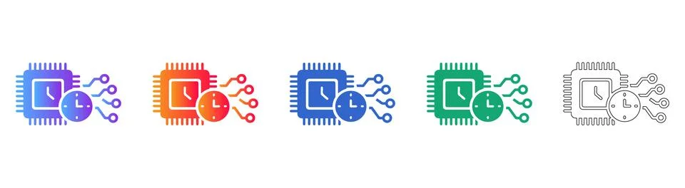 Processor Clock Speed Technology Icons Stock Illustration