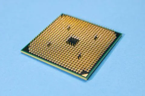 Processor from a computer on a blue background. computer repair 写真素材
