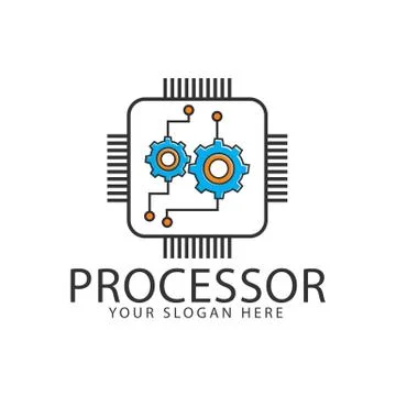 Processor computer brain line logo design template inspiration Stock Illustration