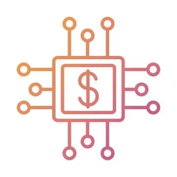 Processor computer with dollar symbol Payment online line degradient style 스톡 일러스트