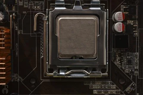 The processor of the computer on the motherboard. Electronic elements and a.. 写真素材