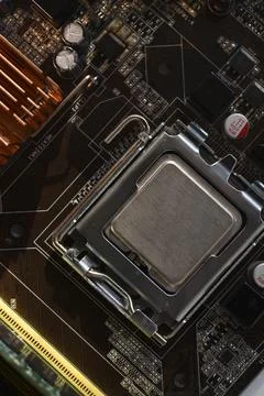 The processor of the computer on the motherboard. Electronic elements and a.. 写真素材