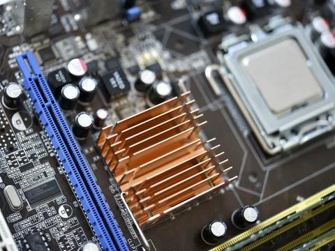 The processor of the computer on the motherboard. Electronic elements and a.. 写真素材