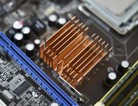 The processor of the computer on the motherboard. Electronic elements and a.. 库存照片