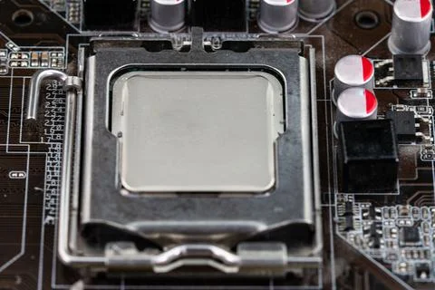 Processor of a computer on a motherboard Stock Photos
