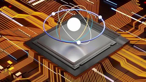 The processor in a computer system manages scientific data, atomic structur.. Stock Photos