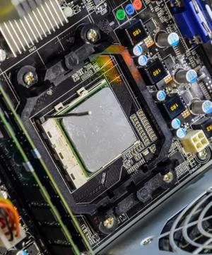 The processor of the computer with the thermal paste applied on it. Details o 写真素材