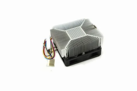 Processor CPU cooler aluminum heat sink with fan on white background 写真素材