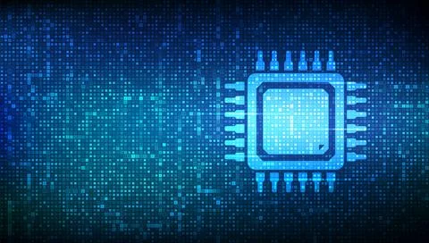 Processor. CPU Microprocessor or Chip icon made with binary code. Computer ch Stock-Illustration