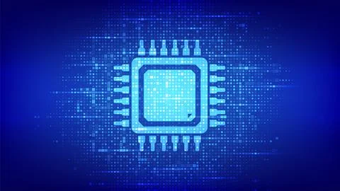 Processor. CPU Microprocessor or Chip icon made with binary code. Computer ch 스톡 일러스트