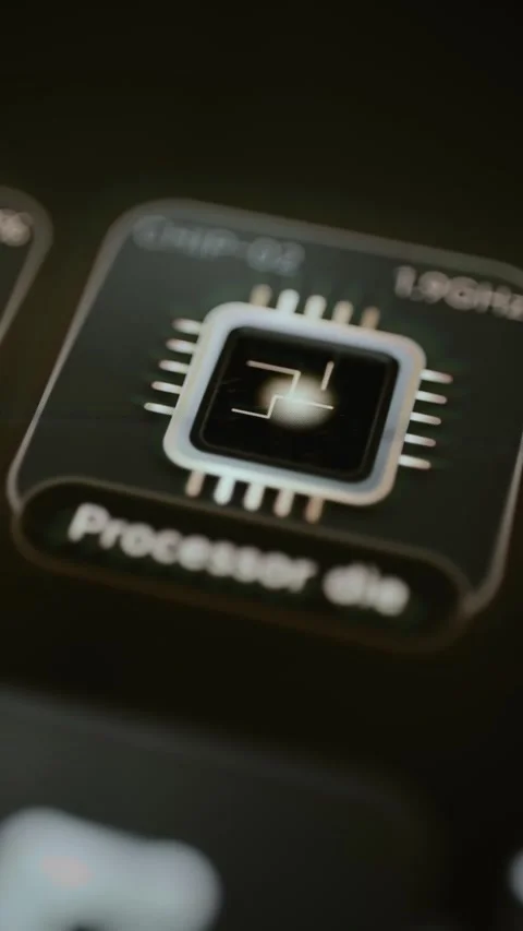 Processor die selection reveals pinned microchip tile Stock Footage 346027390