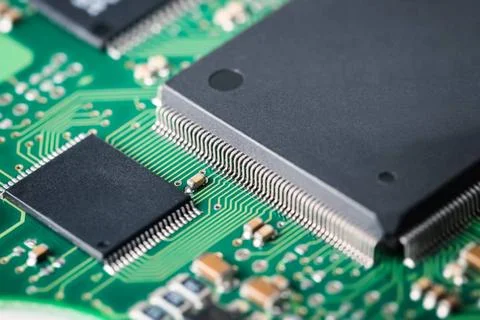Processor with electronic circuit board closeup processor with green elect... Stock Photos