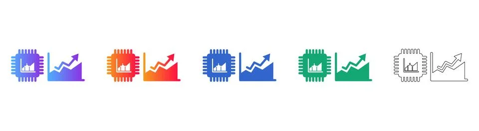 Processor Growth Chart Icon Set Stock Illustration