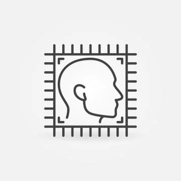 Processor with Human Head vector thin line concept icon Stock Illustration