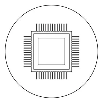 Processor  icon black color in circle or round Ilustração Stock